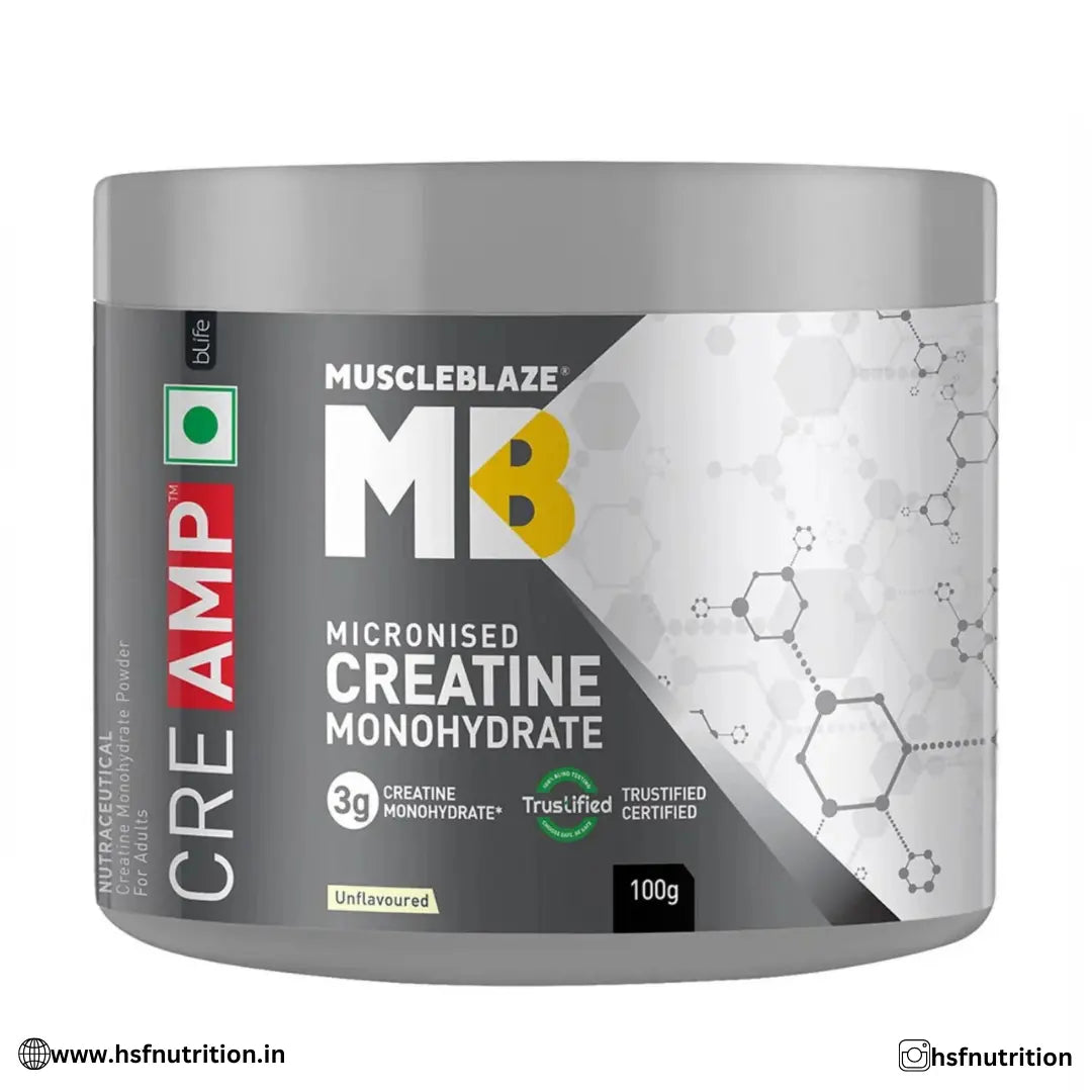 MuscleBlaze  MB Creatine Monohydrate CreAMP -  33 Servings, 100g, Unflavoured - Hold Strong Fitness & Nutrition