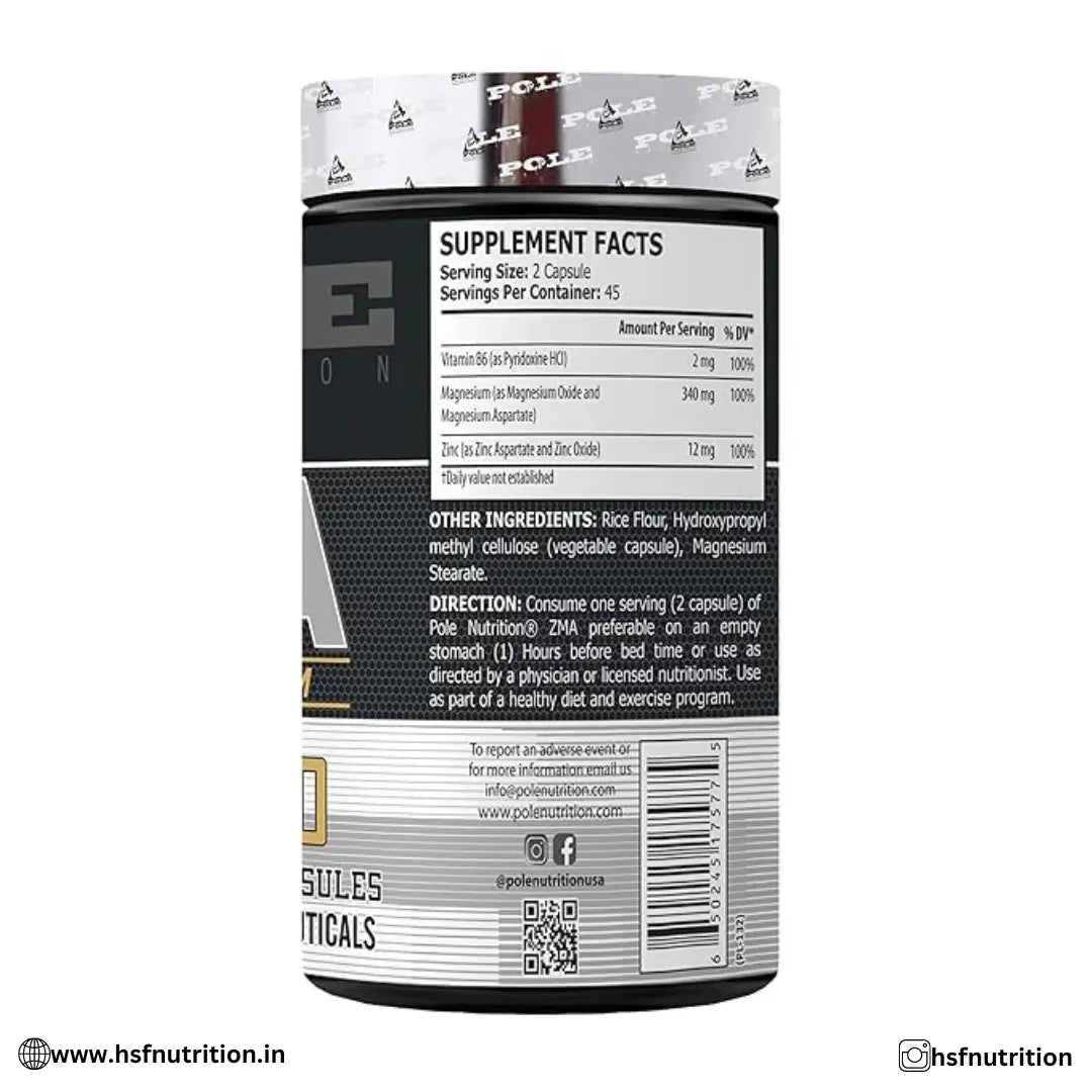 Pole Nutrition ZMA - Zinc & Magnesium Supplement  - 90 Veg Capsules - Hold Strong Fitness & Nutrition
