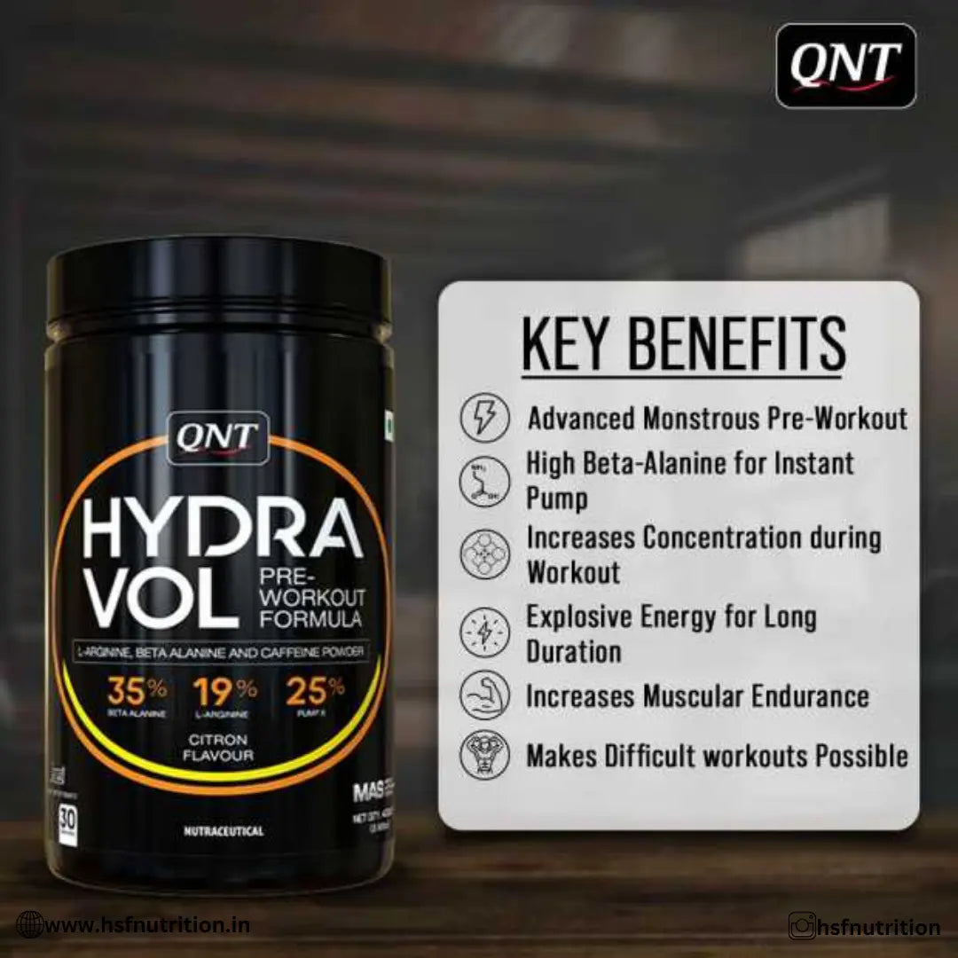 QNT Hydravol Pre-Workout Supplement with Creatine Monohydrate - Naval Orange (400g), 30 Serving - Hold Strong Fitness & Nutrition