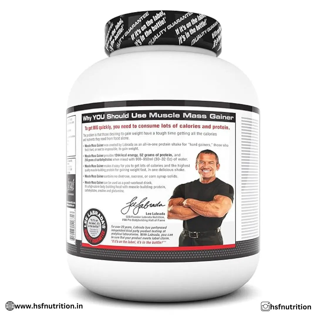 Labrada Muscle Mass Gainer - 3 kg, Chocolate | 52g Protein, 250g Carbs, 1g Creatine, 500mg L-Carnitine - Hold Strong Fitness & Nutrition