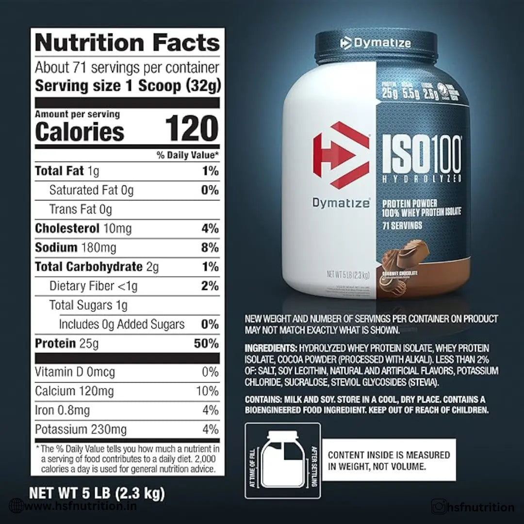 Dymatize Nutrition ISO 100 - 2.26 kg (5 lbs), Gourmet Chocolate, 25g Protein - Hold Strong Fitness & Nutrition
