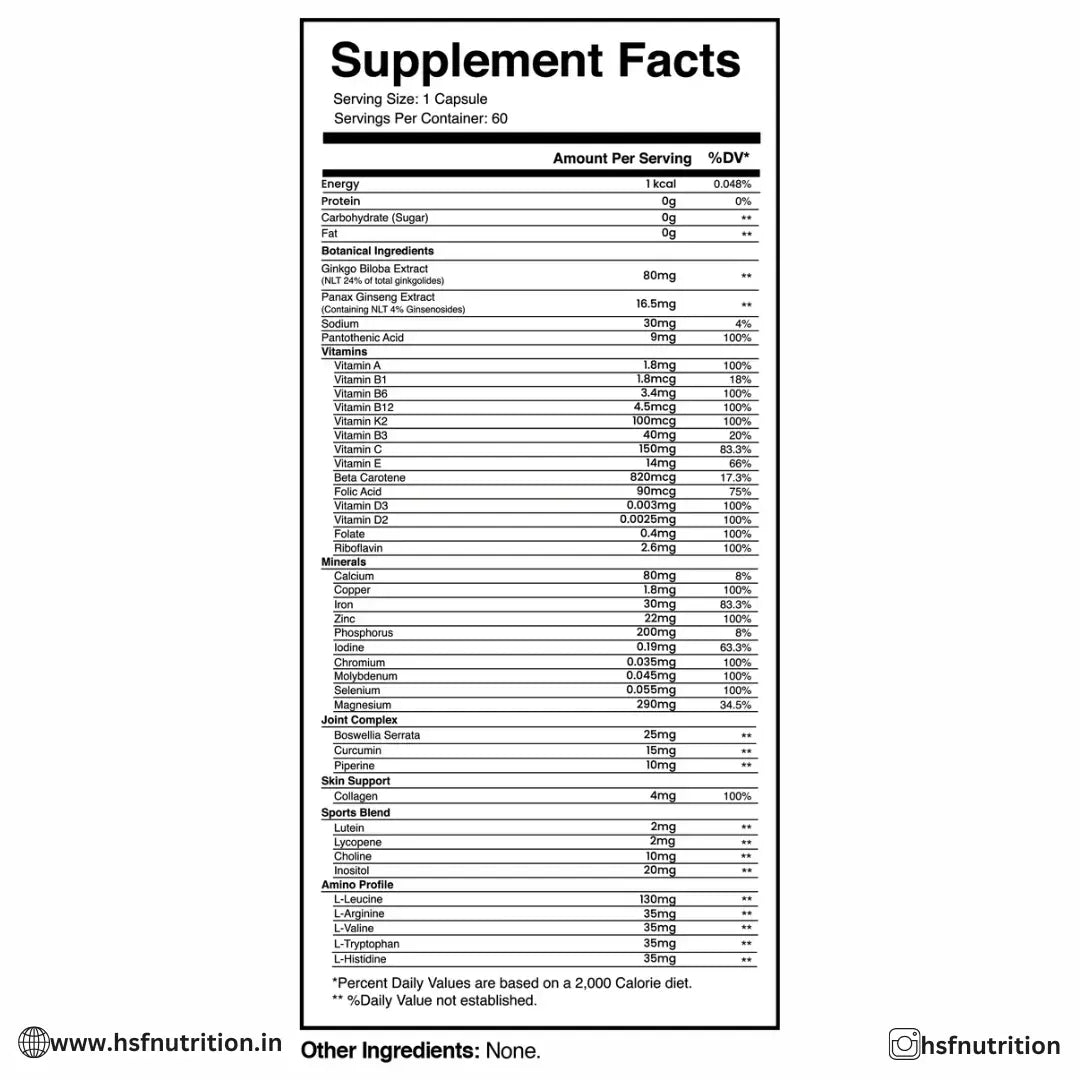 OUTLAST LABZ Multivitamin - 60 Tab, Advanced Immune, Joint & Skin Support - Hold Strong Fitness & Nutrition