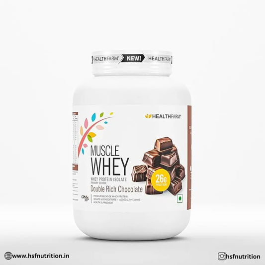 HEALTHFARM Muscle Whey protein - 2 kg, 26 gm, Double Rich Chocolate - Hold Strong Fitness & Nutrition