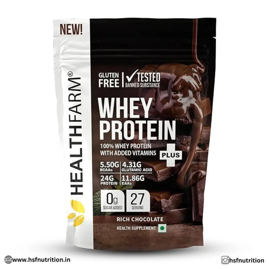 HEALTHFARM Whey Protein Plus with added vitamins - 1Kg, 24g Protein, Rich Chocolate - Hold Strong Fitness & Nutrition