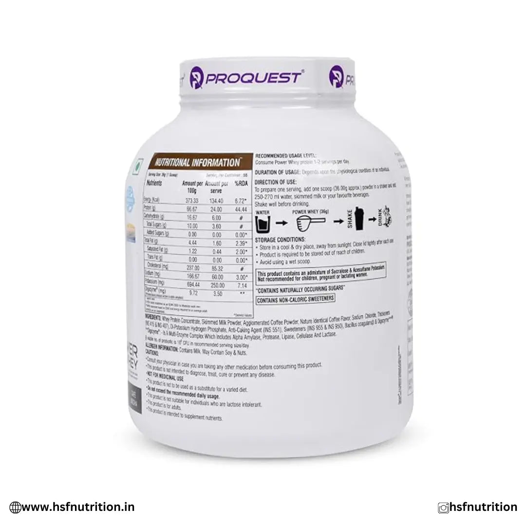 ProQuest Power Whey Protein - 2kg, 24gm, 55 Serving | Lab Tested, Added Probiotics & Digezyme for Fast & Easy Digestion ProQuest
