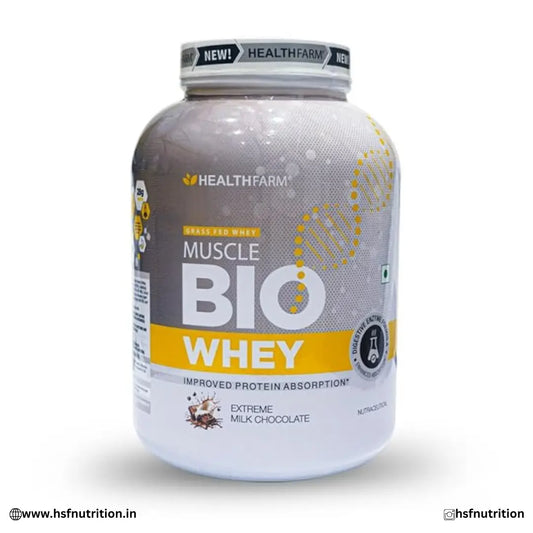 Healthfarm Muscle Bio Whey - 2 kg, 28g Protein, Milk Chocolate, Grass Fed Protein Healthfarm